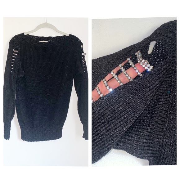 Vintage Sweater with Open Rhinestone Inserts in Sleeves - Picture 1 of 8